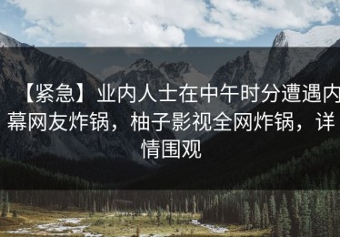 【紧急】业内人士在中午时分遭遇内幕网友炸锅，柚子影视全网炸锅，详情围观