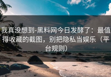 我真没想到-黑料网今日发酵了：最值得收藏的截图，别把隐私当娱乐（平台规则）