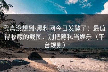 我真没想到-黑料网今日发酵了：最值得收藏的截图，别把隐私当娱乐（平台规则）
